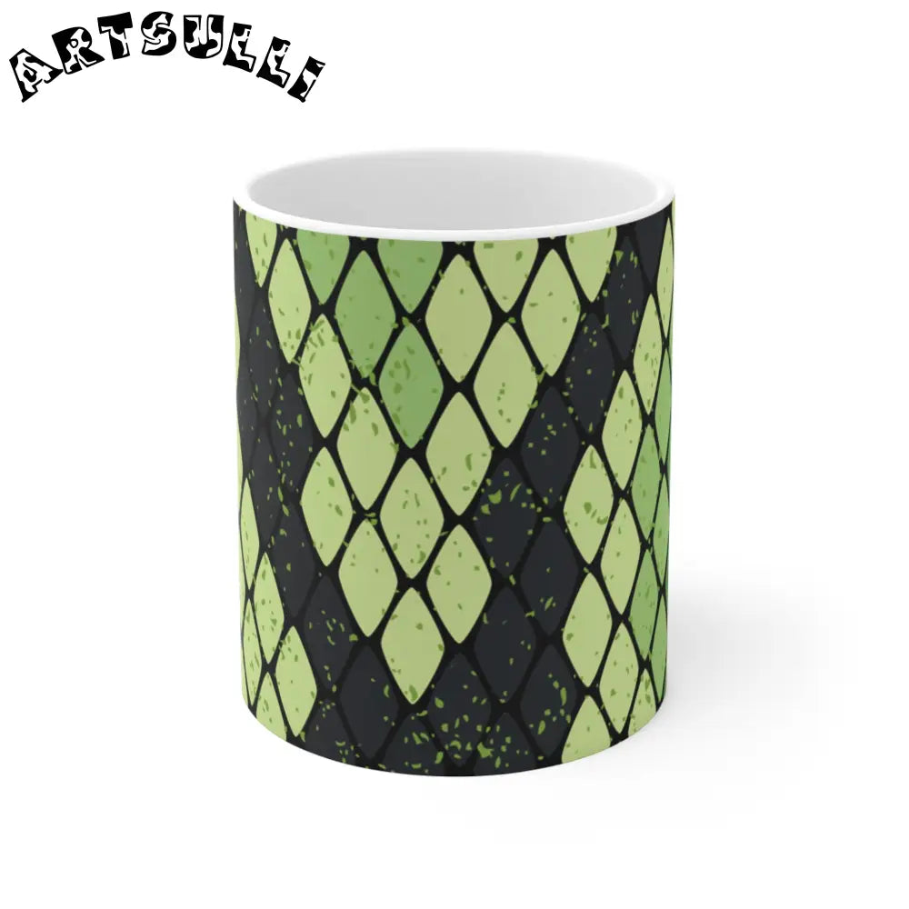 JAKKOUTTHEBXX Snake Skin Green and Black Mug 11oz JAKKOUTTHEBXX