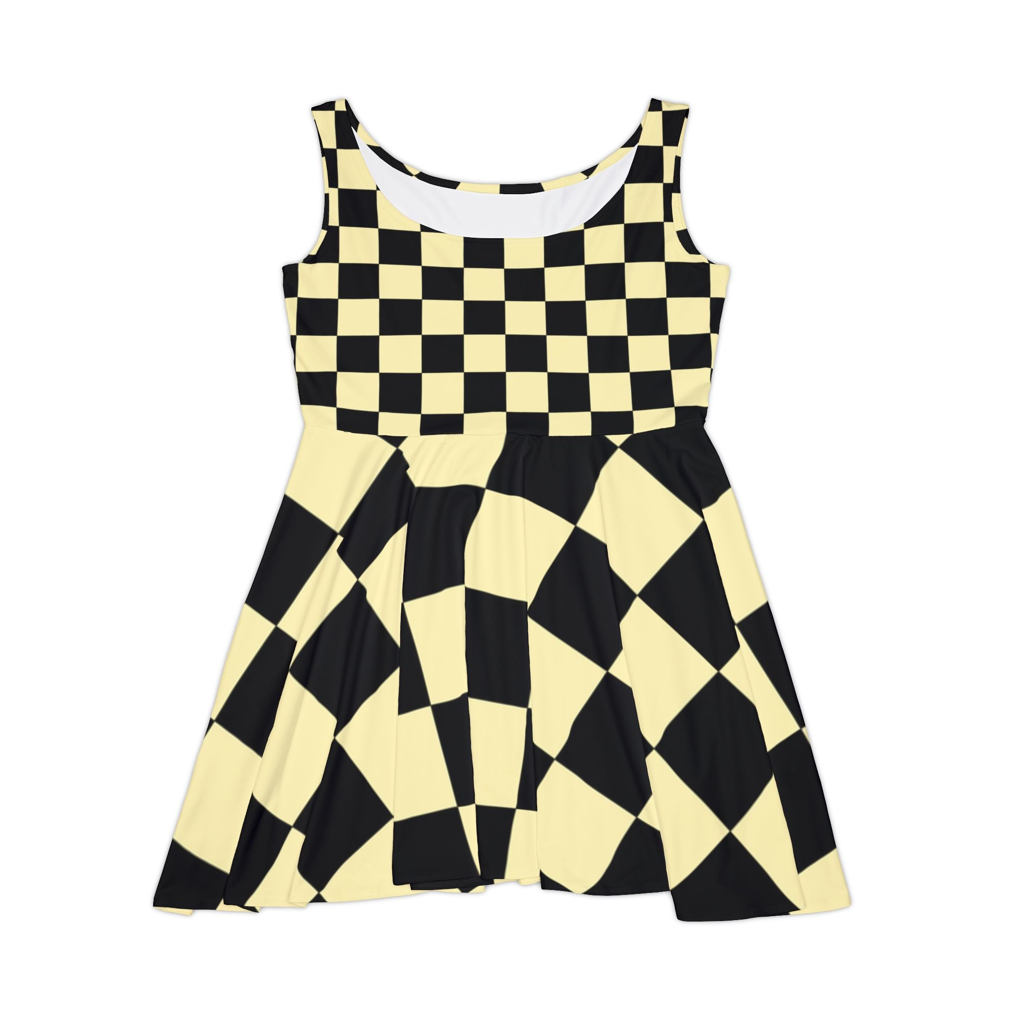 Checkerboard Black and Yellow Women's Skater Dress (AOP), Artsulli - Art is Long, Life is Short, All Over Prints, Size, XS, , , , , 10203445165916362140