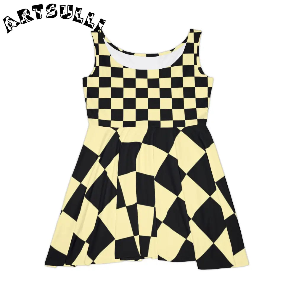 JAKKOUTTHEBXX Checkerboard Black and Yellow Women’s Skater Dress