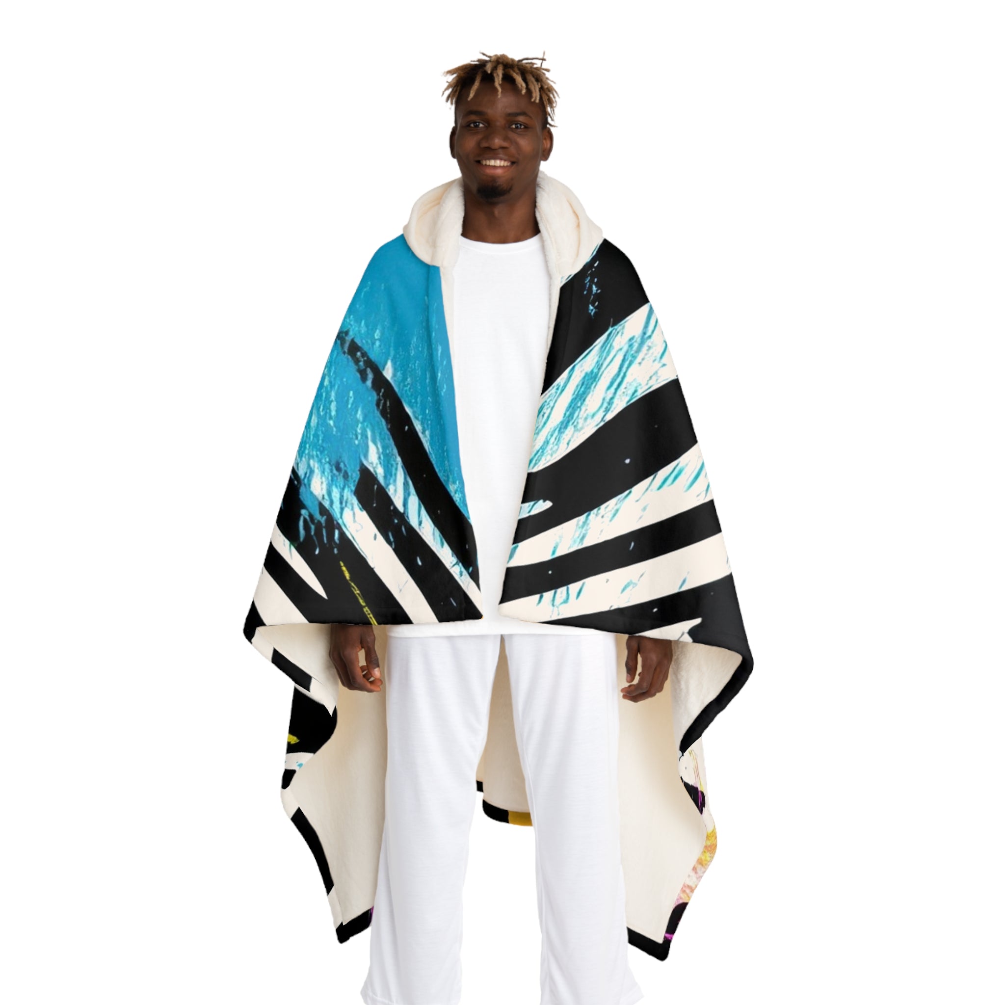 Zebra Stripes x Leopard Print x Paint Splatter Multi-Color  Hooded Sherpa Fleece Blanket, Artsulli - Art is Long, Life is Short, All Over Prints, Size, One size, Color, Cream, , , 17700109676052