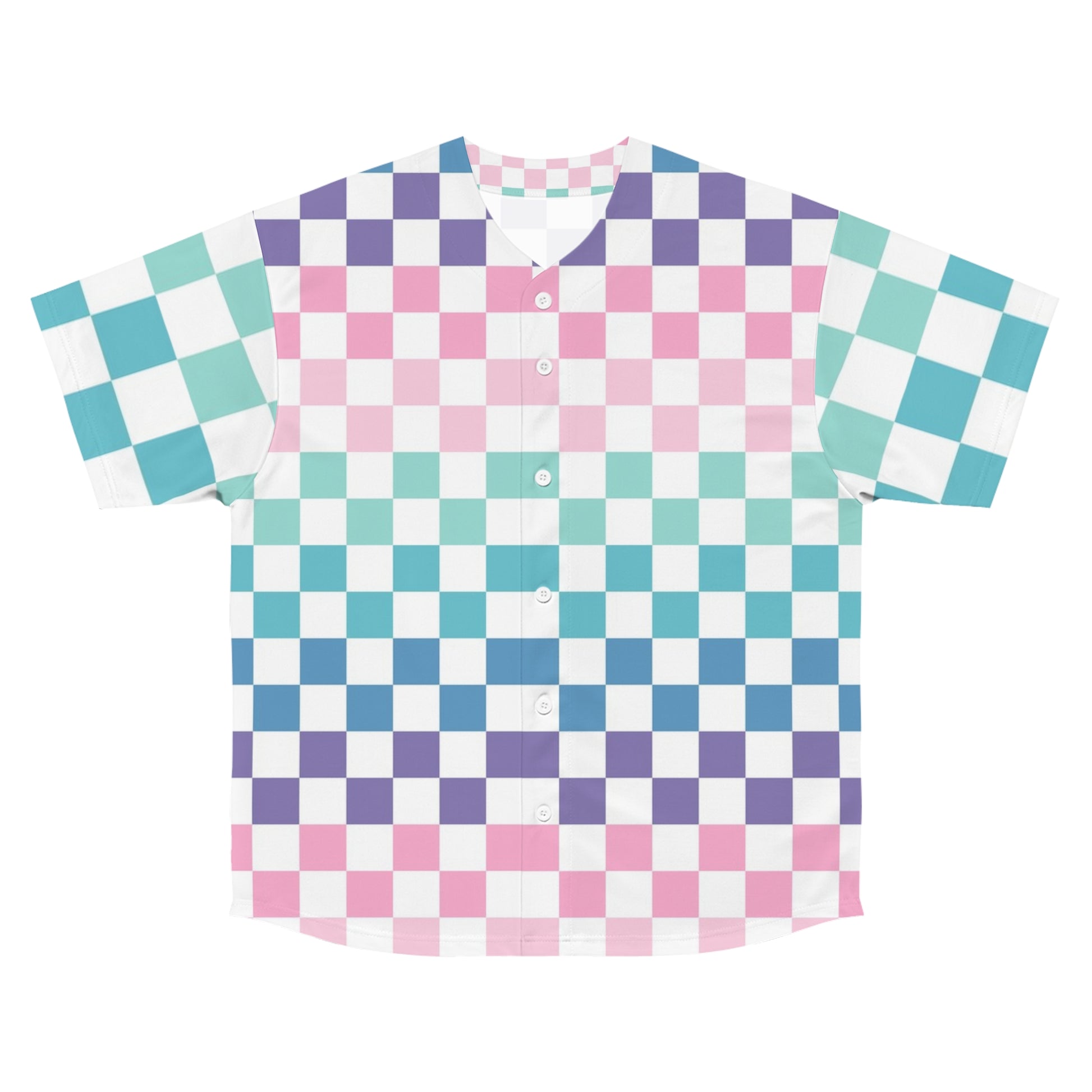 Vaporwave Rainbow  Checkerboard Multi-Color Men's Baseball Jersey (AOP), Artsulli - Art is Long, Life is Short, All Over Prints, Size, S, Color, Seam thread color automatically matched to design, , , 21897684198146923173