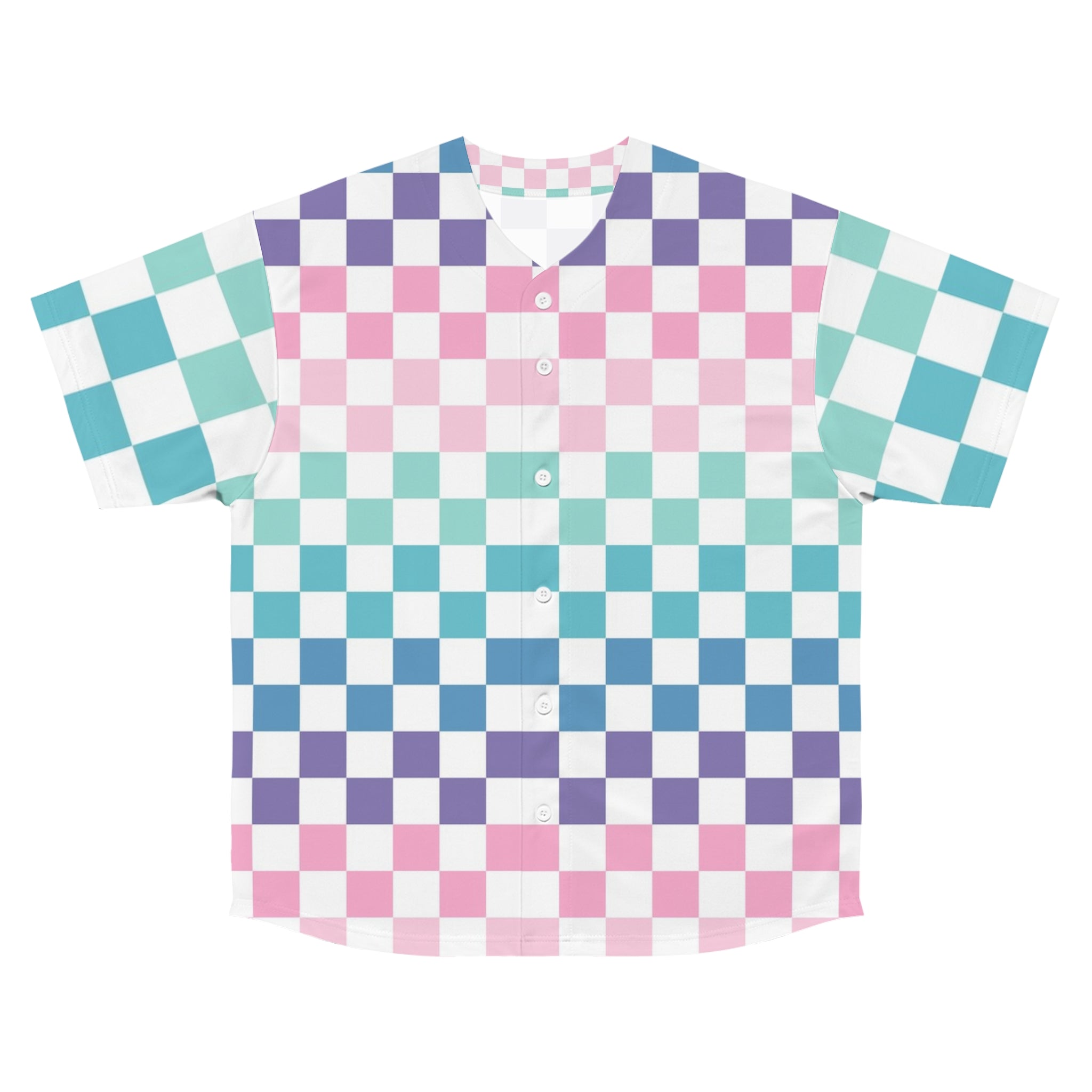 Vaporwave Rainbow  Checkerboard Multi-Color Men's Baseball Jersey (AOP), Artsulli - Art is Long, Life is Short, All Over Prints, Size, S, Color, Seam thread color automatically matched to design, , , 21897684198146923173