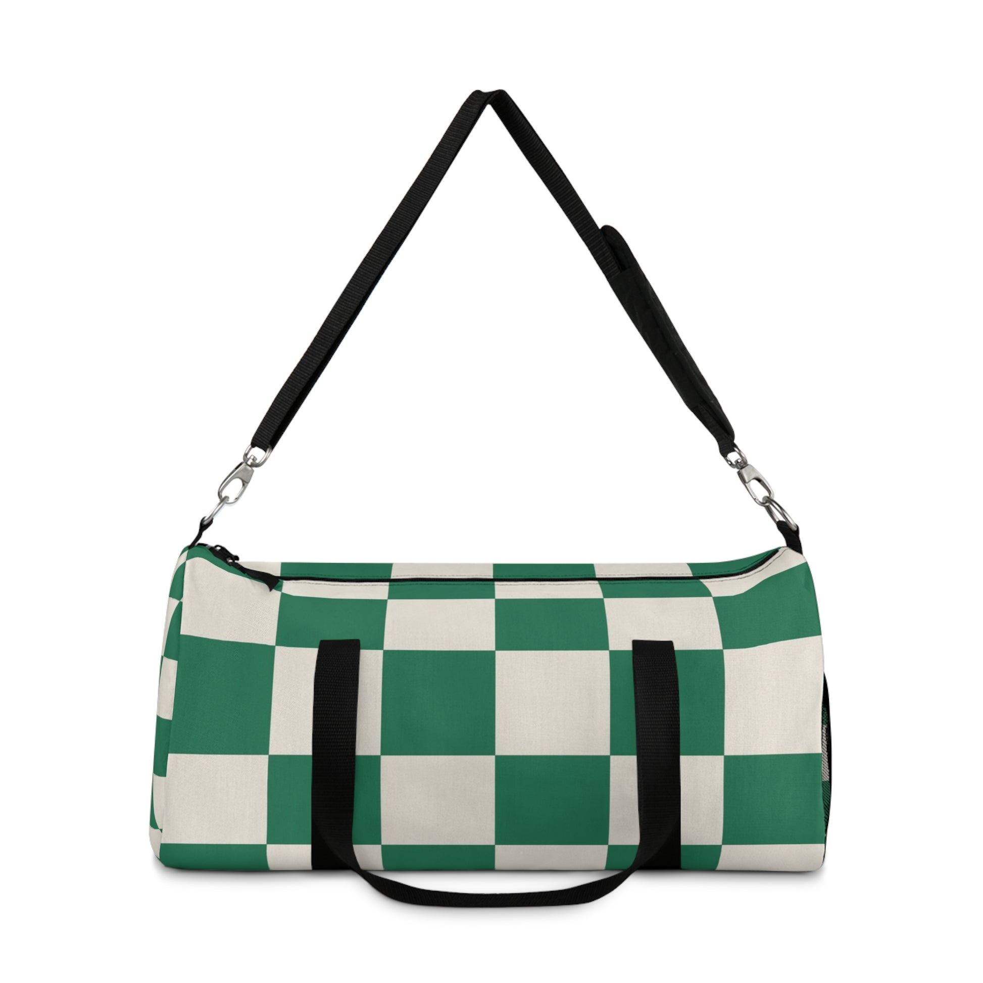 Checkerboard Dark Green Duffel Bag, Artsulli - Art is Long, Life is Short, Bags, , , , , , , 