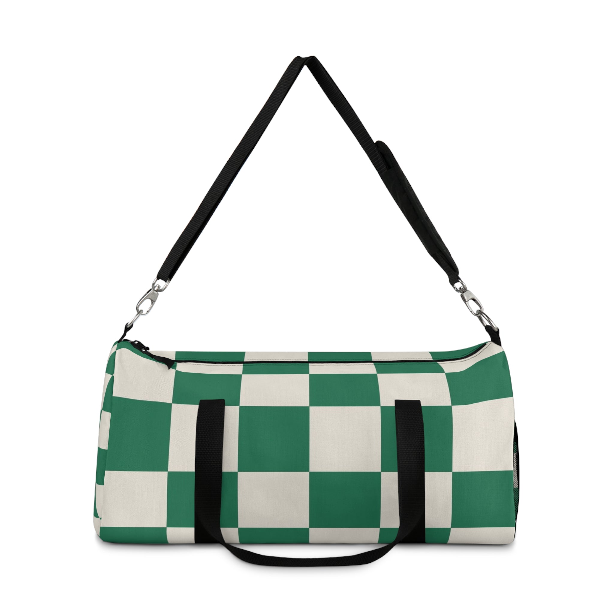 Checkerboard Dark Green Duffel Bag, Artsulli - Art is Long, Life is Short, Bags, , , , , , , 