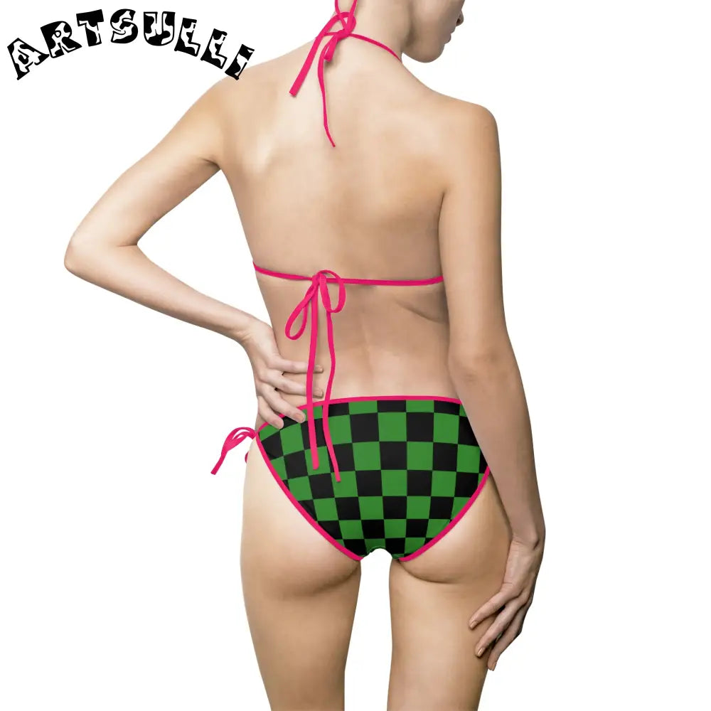 JAKKOUTTHEBXX Checkerboard Green and Black Women’s Bikini Swimsuit