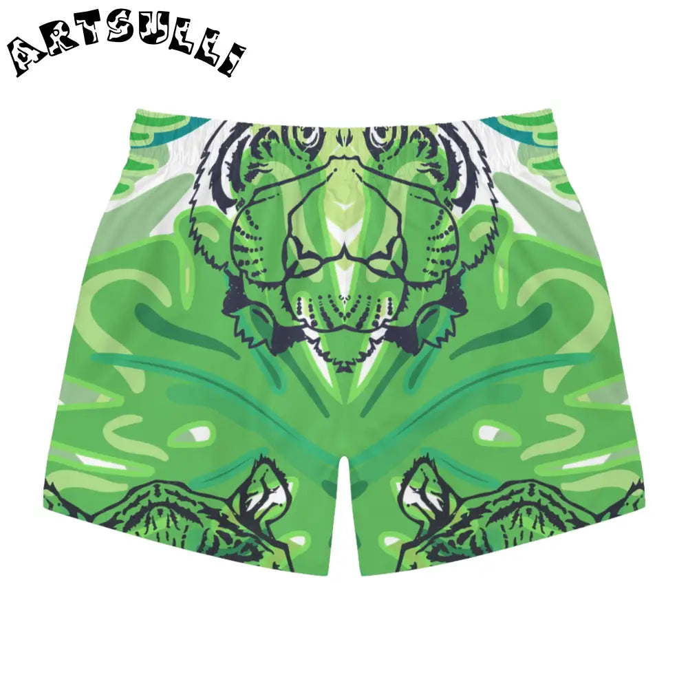 JAKKOUTTHEBXX Tropical Jungle Tigers Green Swim Trunks (AOP)