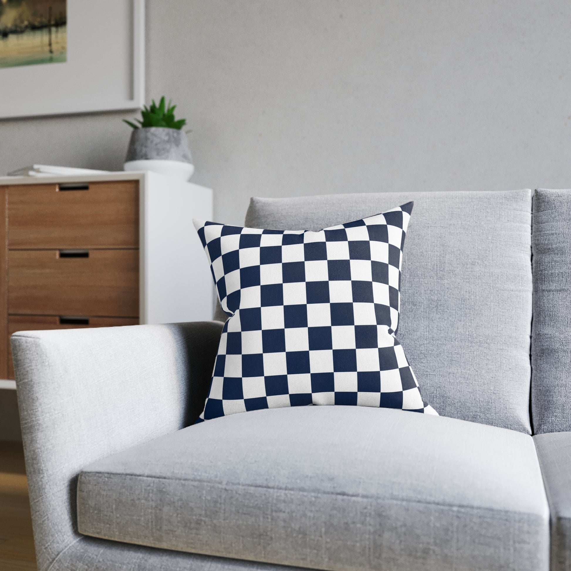Checkerboard White and Navy Blue Square Pillow, Artsulli - Art is Long, Life is Short, Home Decor, , , , , , , 