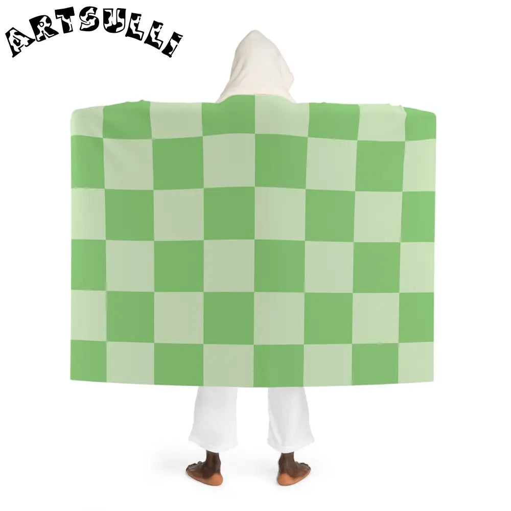 JAKKOUTTHEBXX Checkerboard Green Hooded Sherpa Fleece Blanket