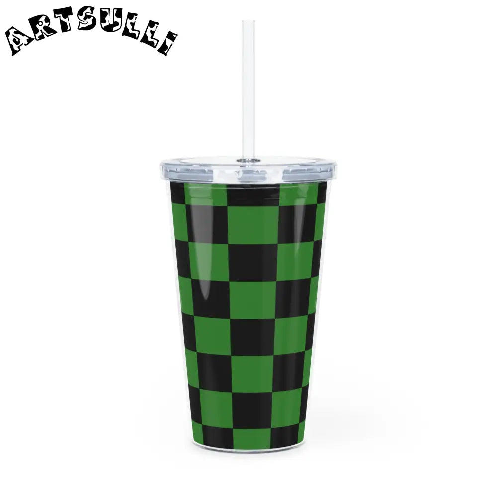 JAKKOUTTHEBXX Checkerboard Green and Black Plastic Tumbler