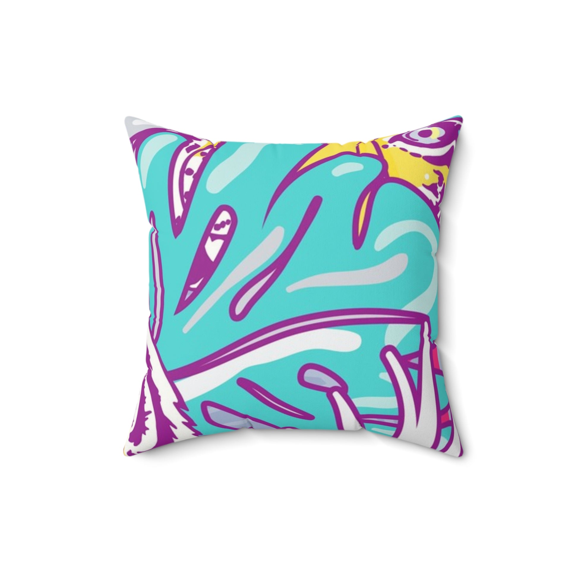 Tropical Floral Tigers Torquise and Purple Faux Suede Square Pillow, Artsulli - Art is Long, Life is Short, Home Decor, Size, 16" × 16", , , , , 14143362251335