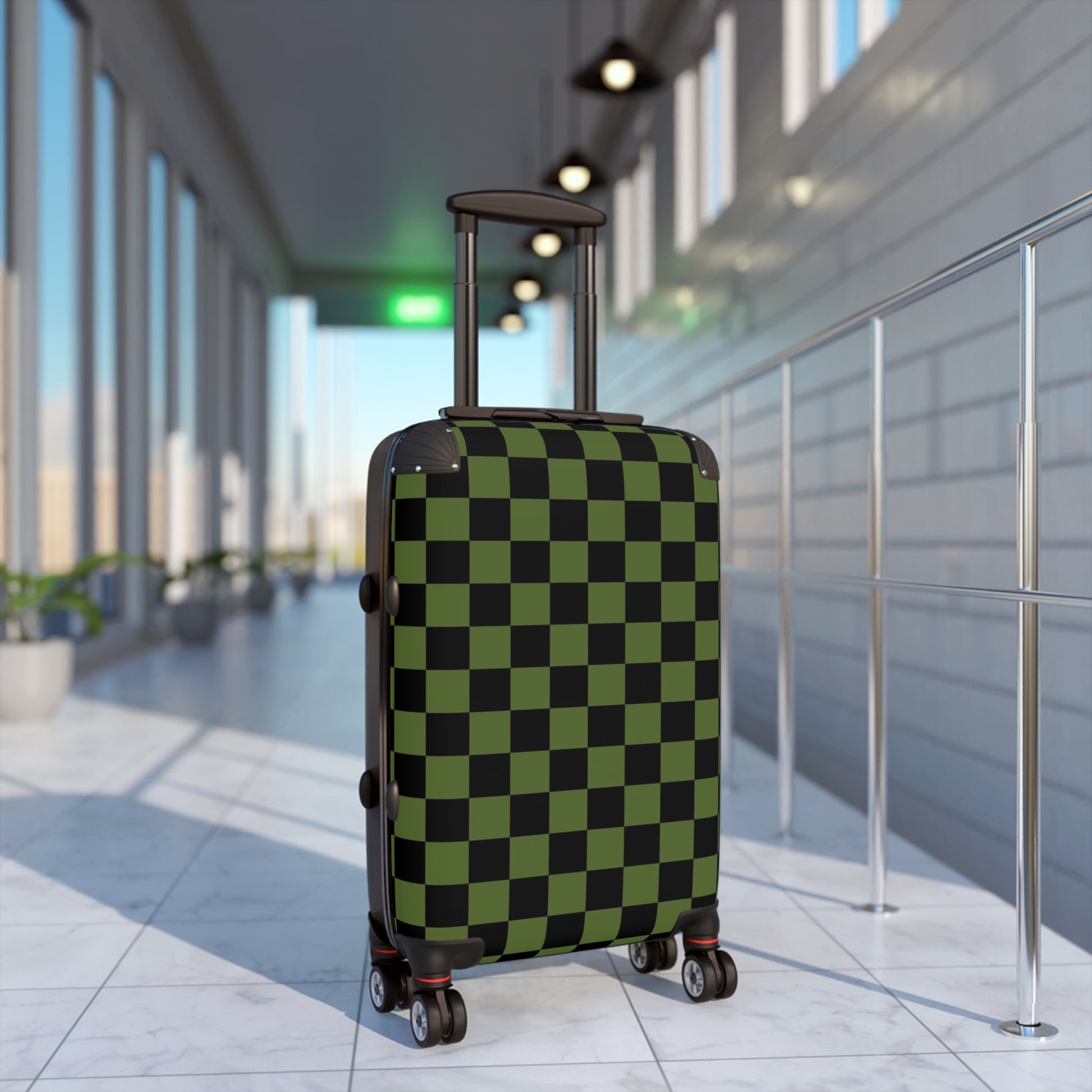 Checkerboard Olive Green and Black Suitcase, Artsulli - Art is Long, Life is Short, Bags, , , , , , , 