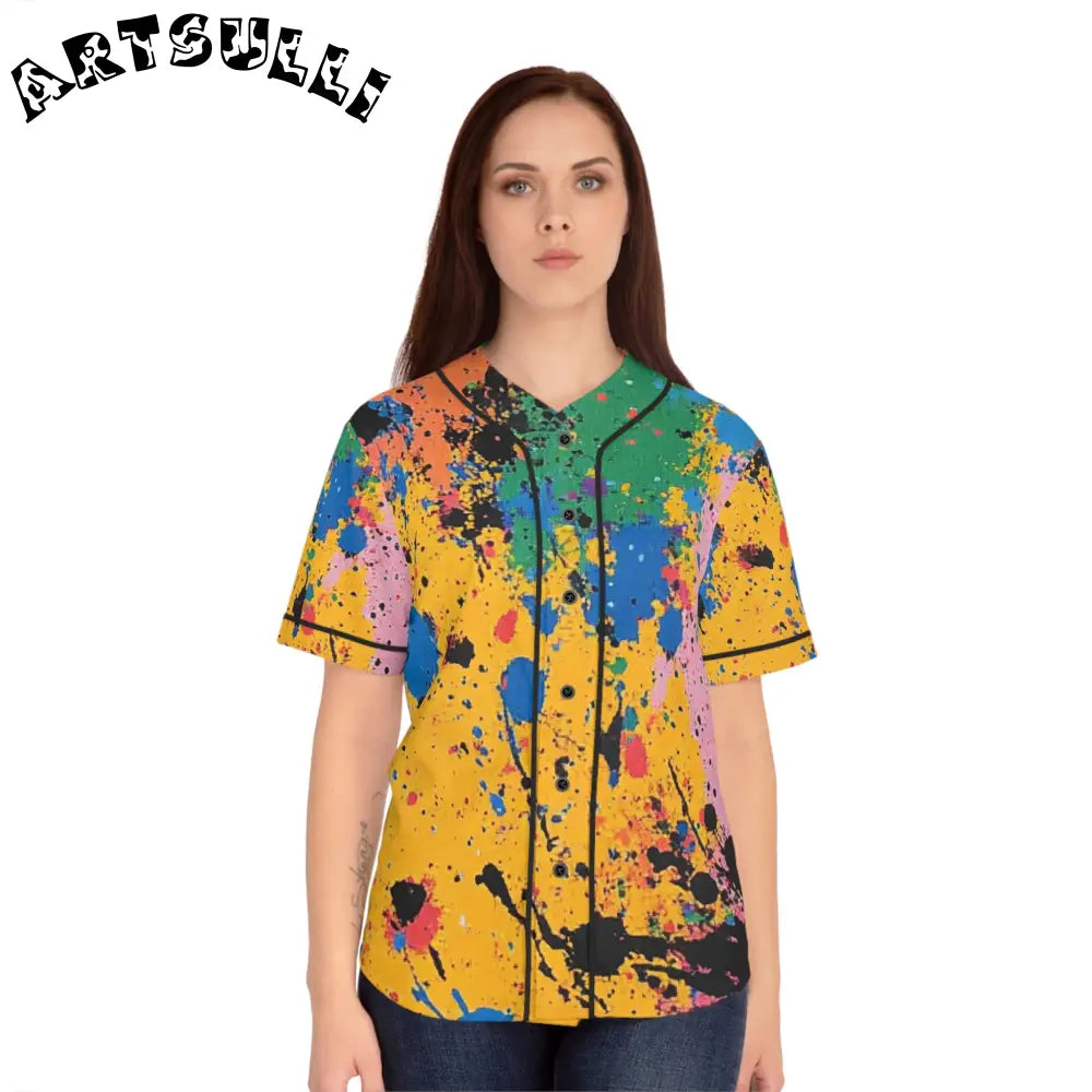 JAKKOUTTHEBXX The Colors Of Paint Splatter Women’s Baseball Jersey