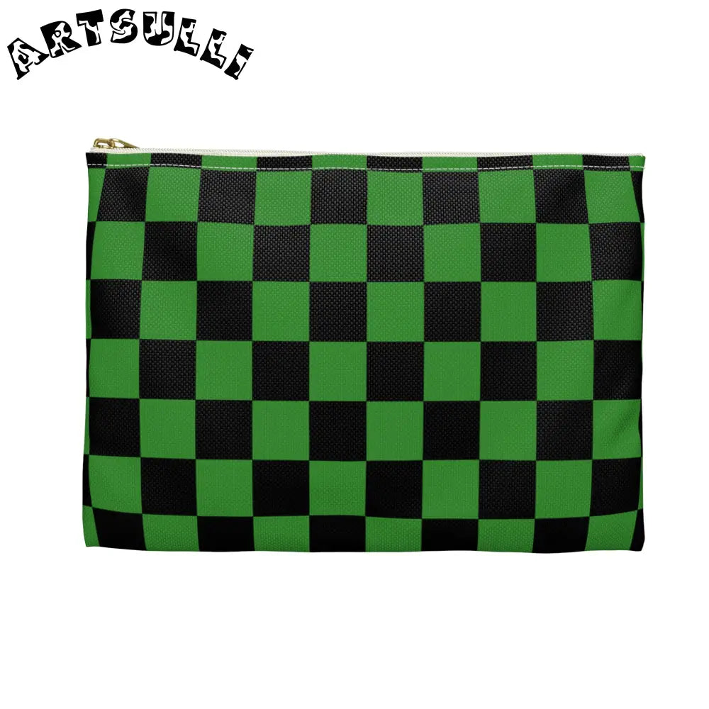 JAKKOUTTHEBXX Checkerboard Green and Black Accessory Pouch