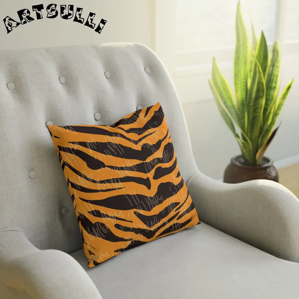 JAKKOUTTHEBXX Tiger Scratches Orange & Black Cushion JAKKOUTTHEBXX