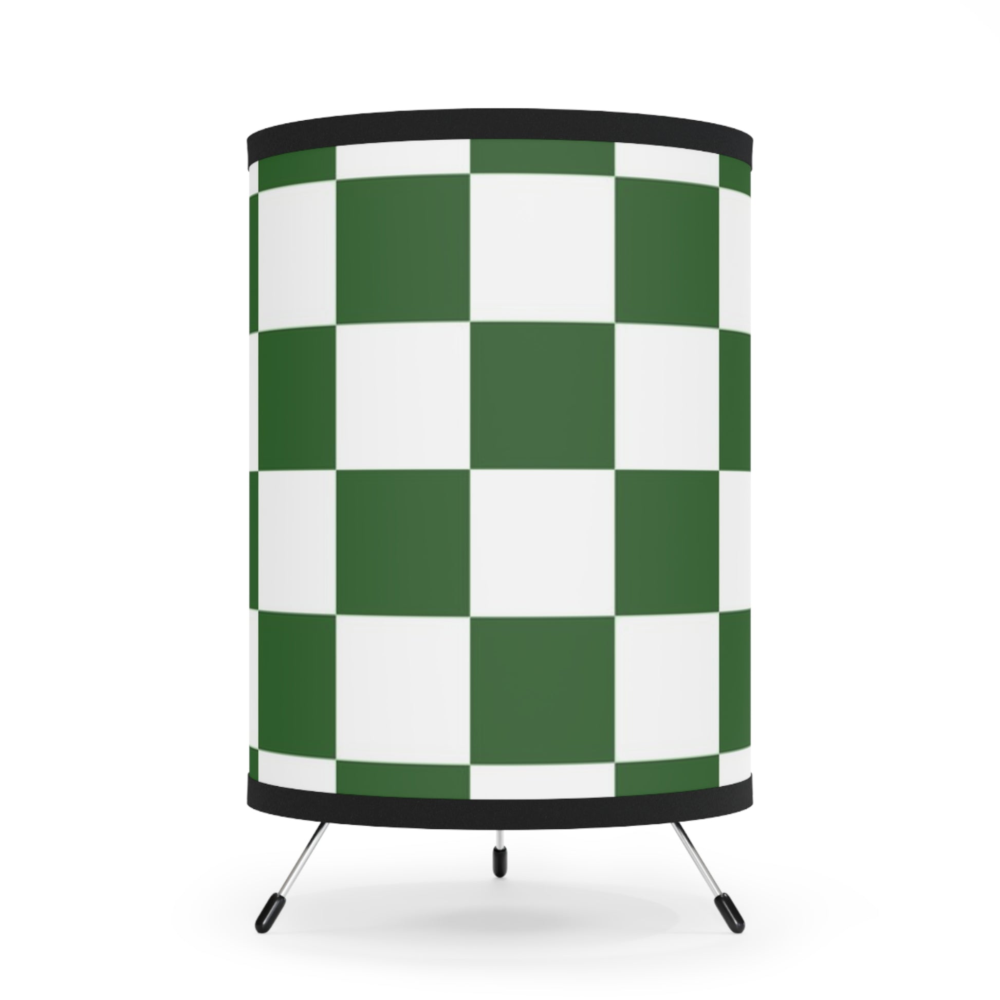 Checkerboard White and Dark Green Tripod Lamp with High-Res Printed Shade, US\CA plug, Artsulli - Art is Long, Life is Short, Home Decor, Size, One size, Color, Black, , , 75789748050160371750