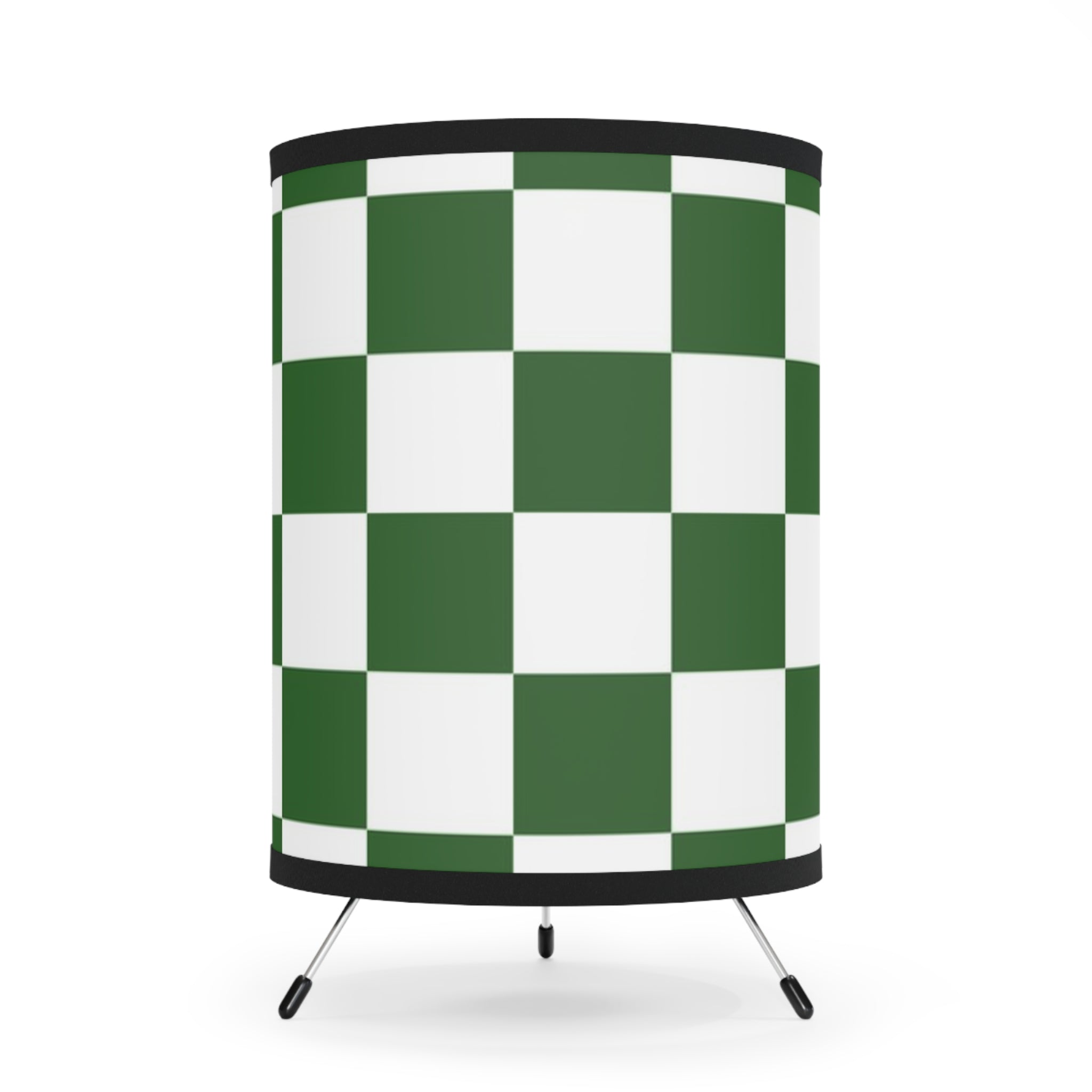 Checkerboard White and Dark Green Tripod Lamp with High-Res Printed Shade, US\CA plug, Artsulli - Art is Long, Life is Short, Home Decor, Size, One size, Color, Black, , , 75789748050160371750