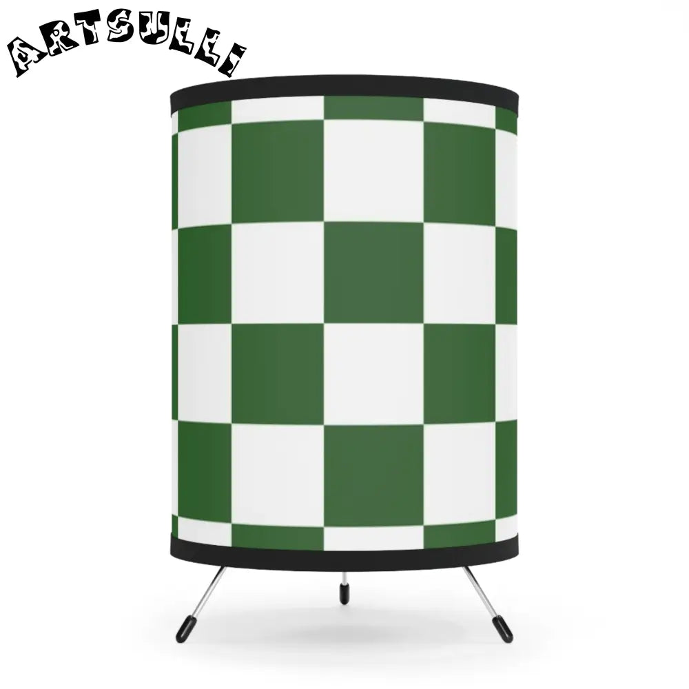 JAKKOUTTHEBXX Checkerboard White and Dark Green Tripod Lamp