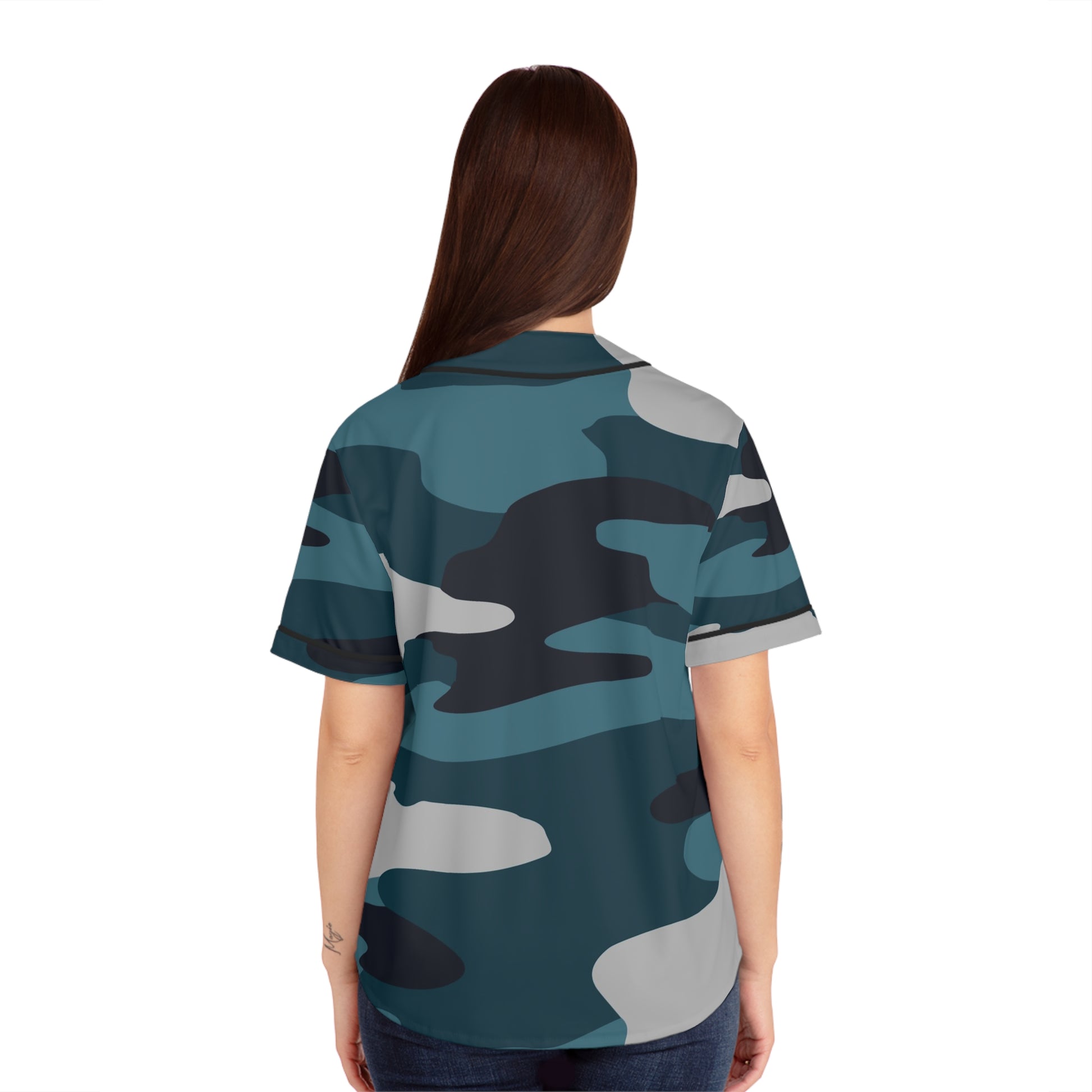 Blue Camouflage Women's Baseball Jersey (AOP), Artsulli - Art is Long, Life is Short, All Over Prints, , , , , , , 