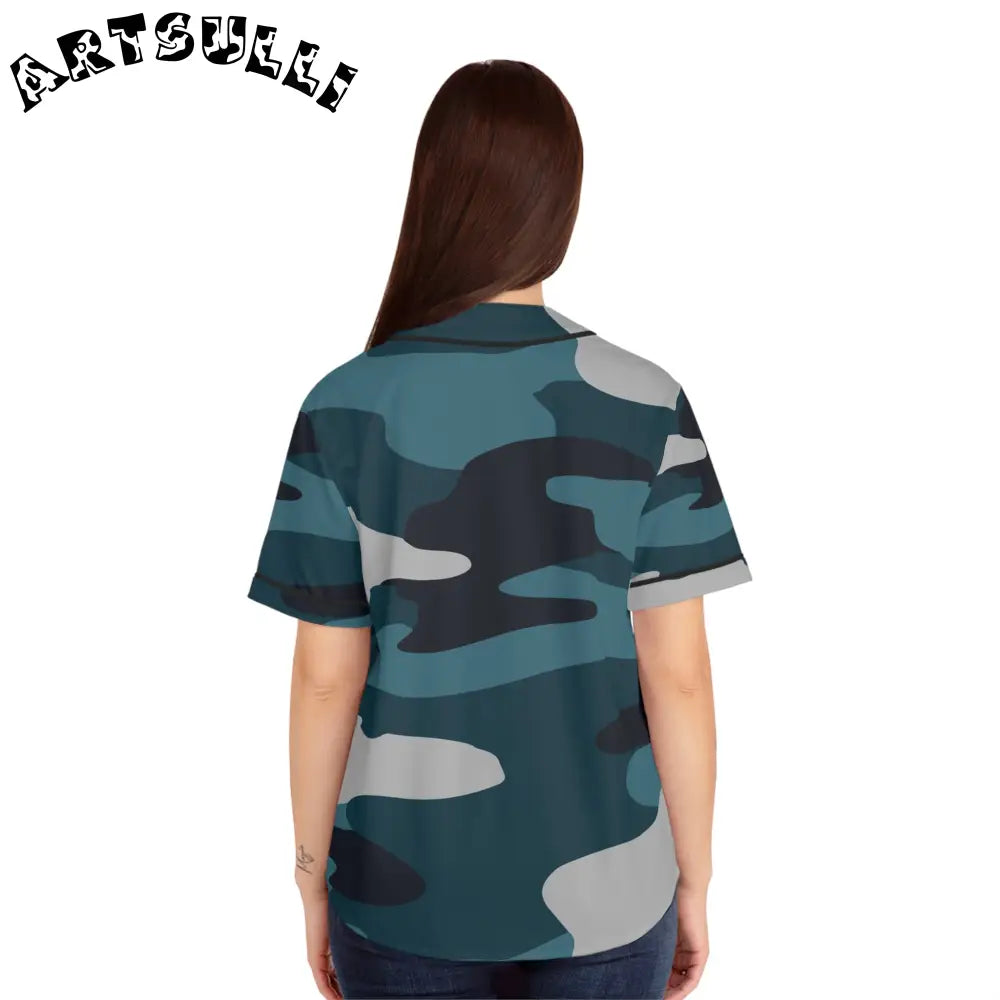 JAKKOUTTHEBXX Blue Camouflage Women’s Baseball Jersey (AOP)