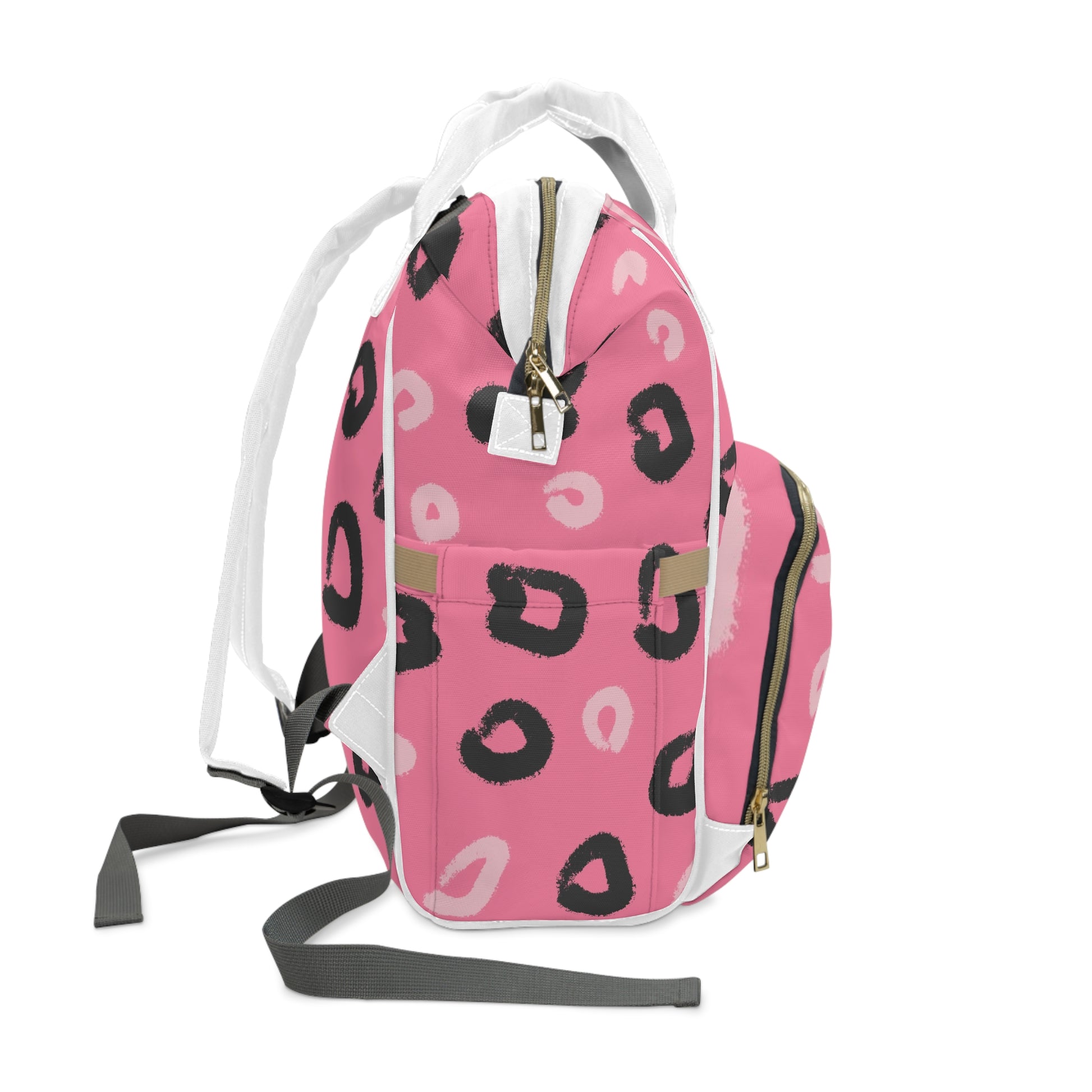 Leopard Print Pink Multifunctional Diaper Backpack, Artsulli - Art is Long, Life is Short, Bags, , , , , , , 