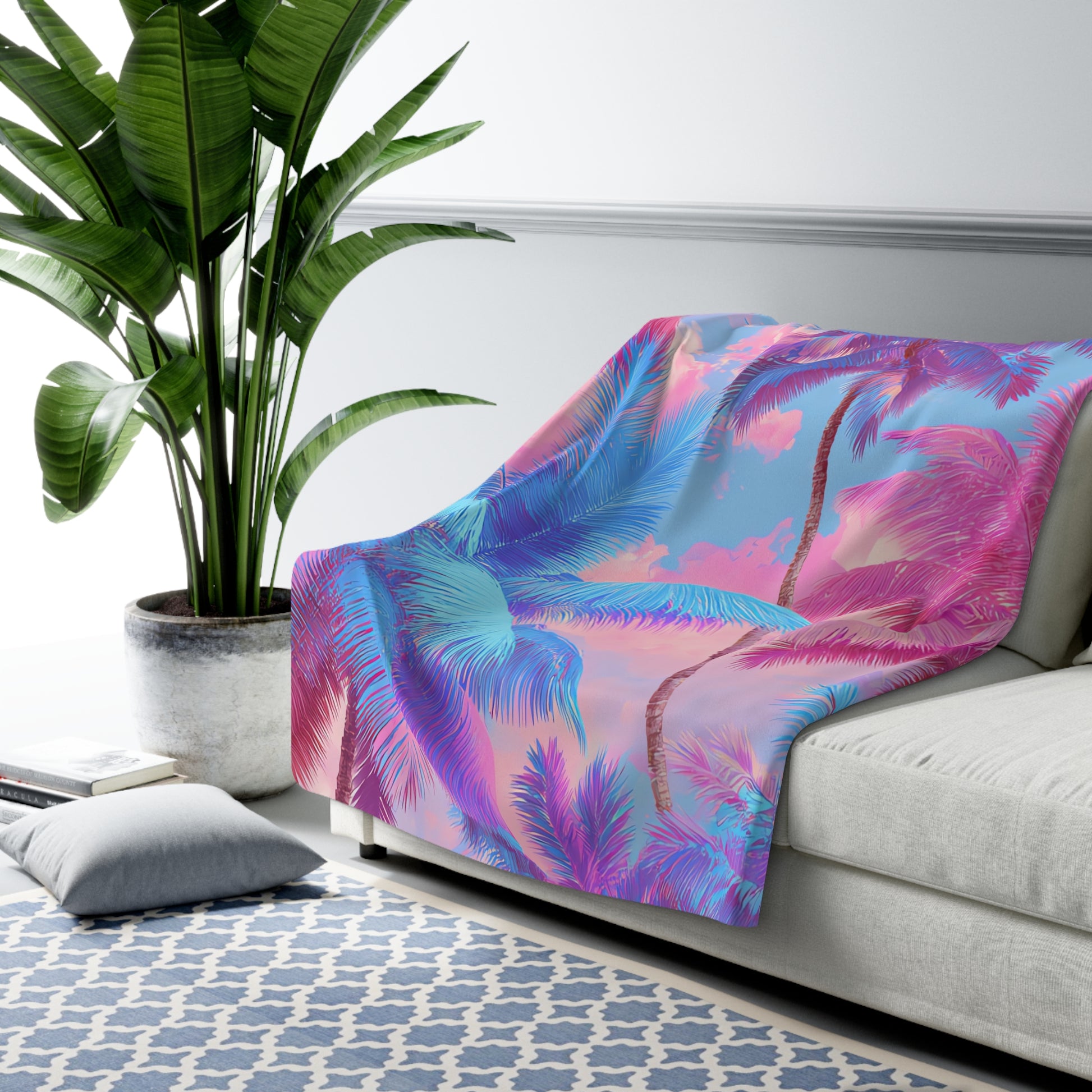 Ethereal Pastel Palms Sherpa Fleece Blanket, Artsulli - Art is Long, Life is Short, Home Decor, , , , , , , 
