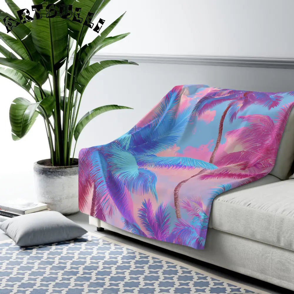 JAKKOUTTHEBXX Ethereal Pastel Palms Sherpa Fleece Blanket
