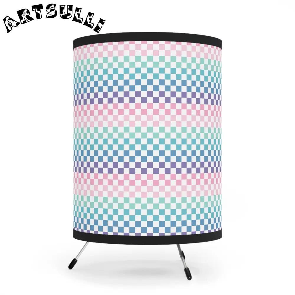 JAKKOUTTHEBXX Vaporwave Rainbow Checkerboard Multi-Color Tripod Lamp