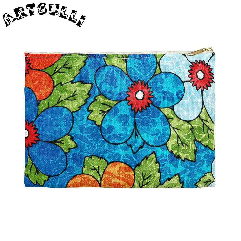 Blue Orange Groovy Accessory Pouch, Artsulli - Art is Long, Life is Short, Bags, Size, Small, Color, White zipper, , , 24928354856111830146