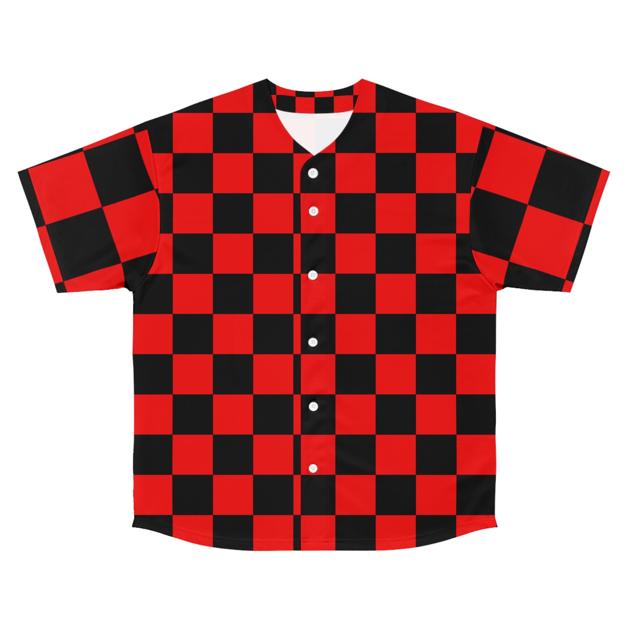 Checkerboard Red and Black Men's Baseball Jersey (AOP), Artsulli - Art is Long, Life is Short, All Over Prints, Size, S, Color, Seam thread color automatically matched to design, , , 12973543945127670247
