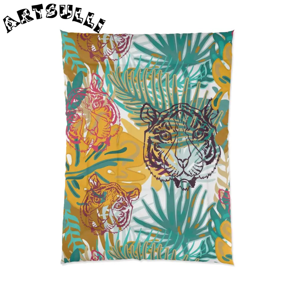 JAKKOUTTHEBXX Tropical Jungle Tigers Brown and Green Comforter