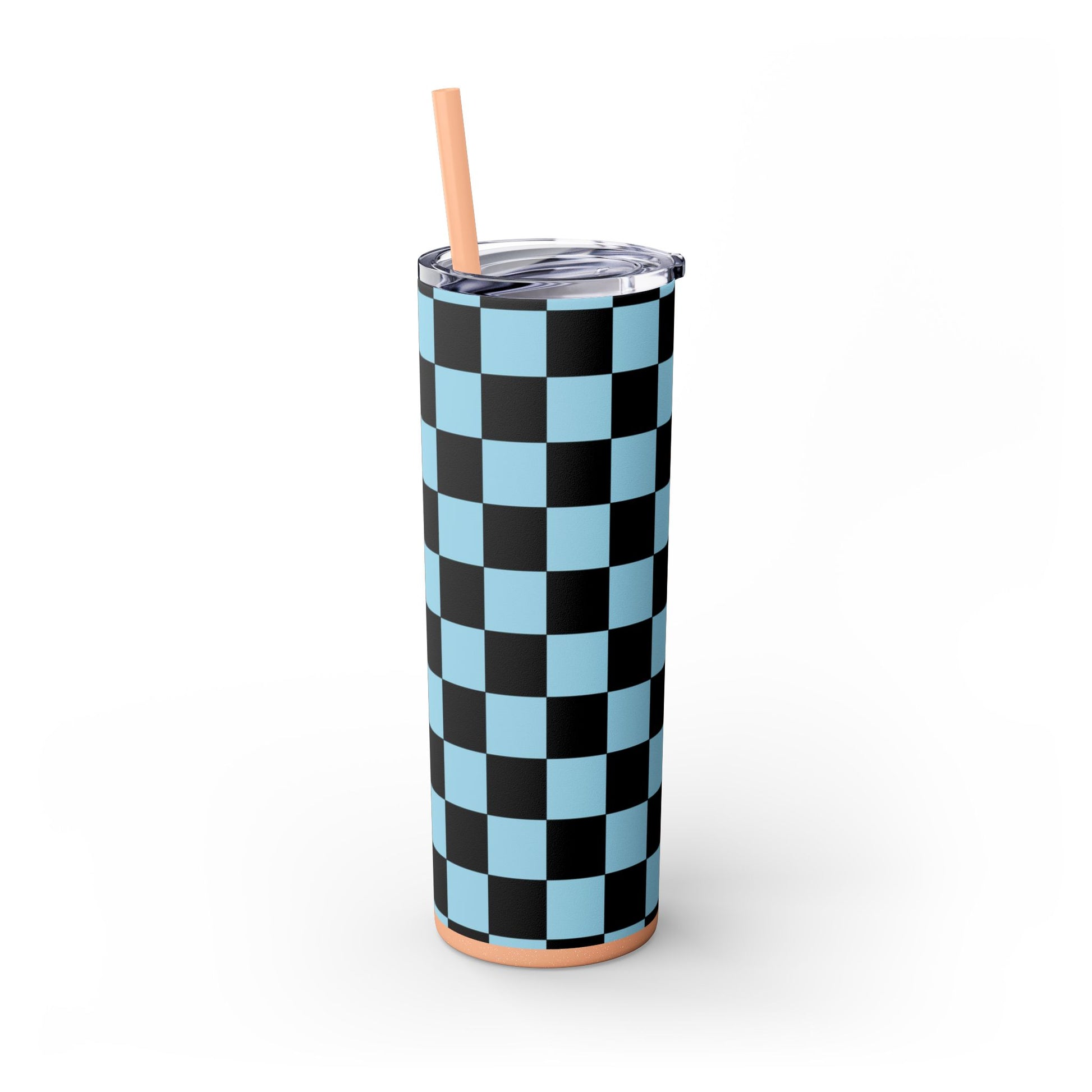 Checkerboard Black and Blue Skinny Tumbler with Straw, 20oz, Artsulli - Art is Long, Life is Short, Mug, , , , , , , 
