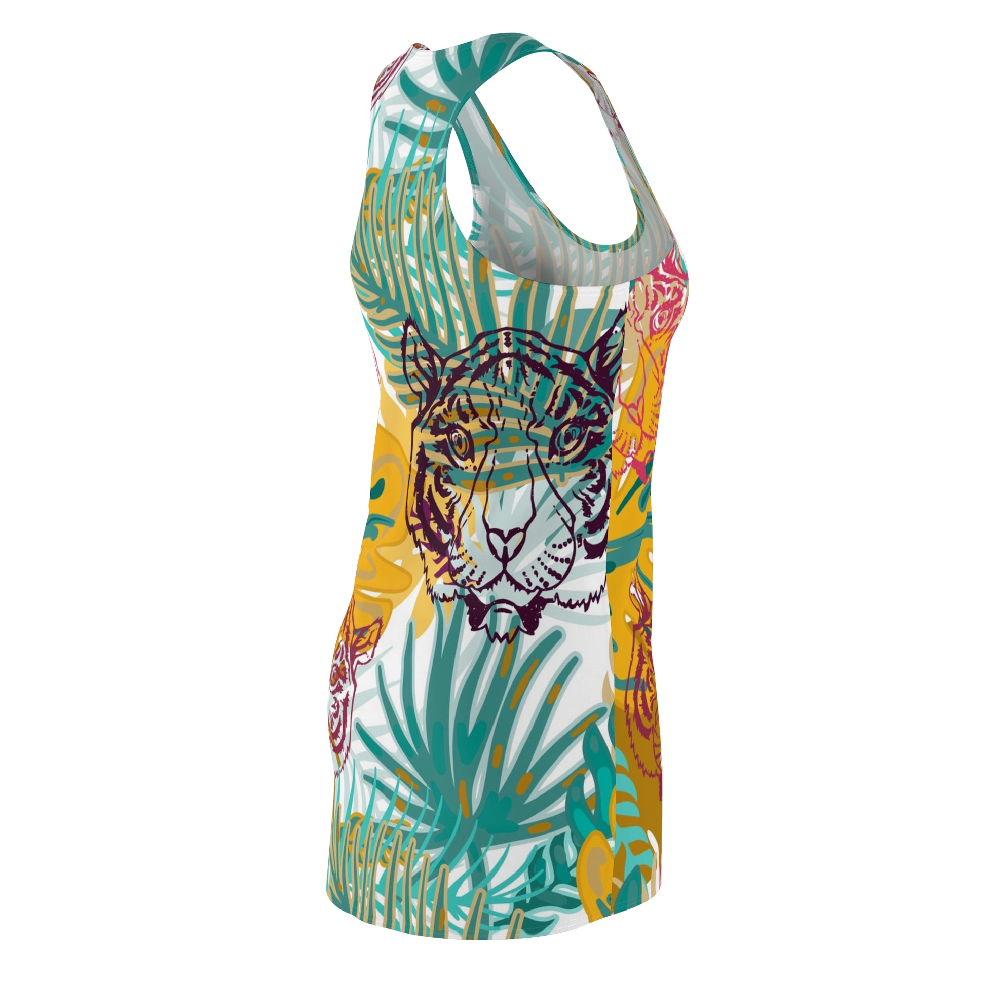 Tropical Jungle Tigers Brown and Green Women's Cut & Sew Racerback Dress (AOP), Artsulli - Art is Long, Life is Short, All Over Prints, , , , , , , 