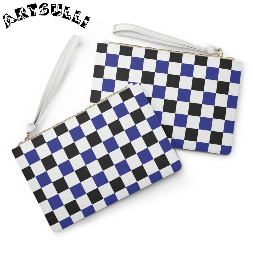 JAKKOUTTHEBXX Checkerboard Blue White and Black Clutch Bag