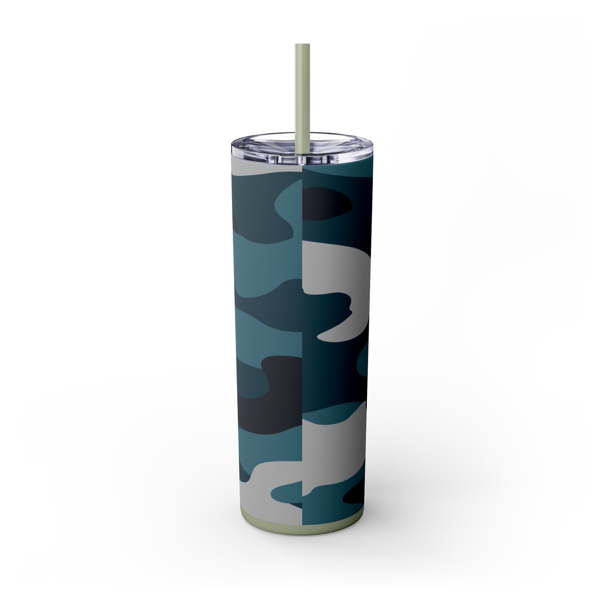 Blue Camouflage Skinny Tumbler with Straw, 20oz, Artsulli - Art is Long, Life is Short, Mug, , , , , , , 