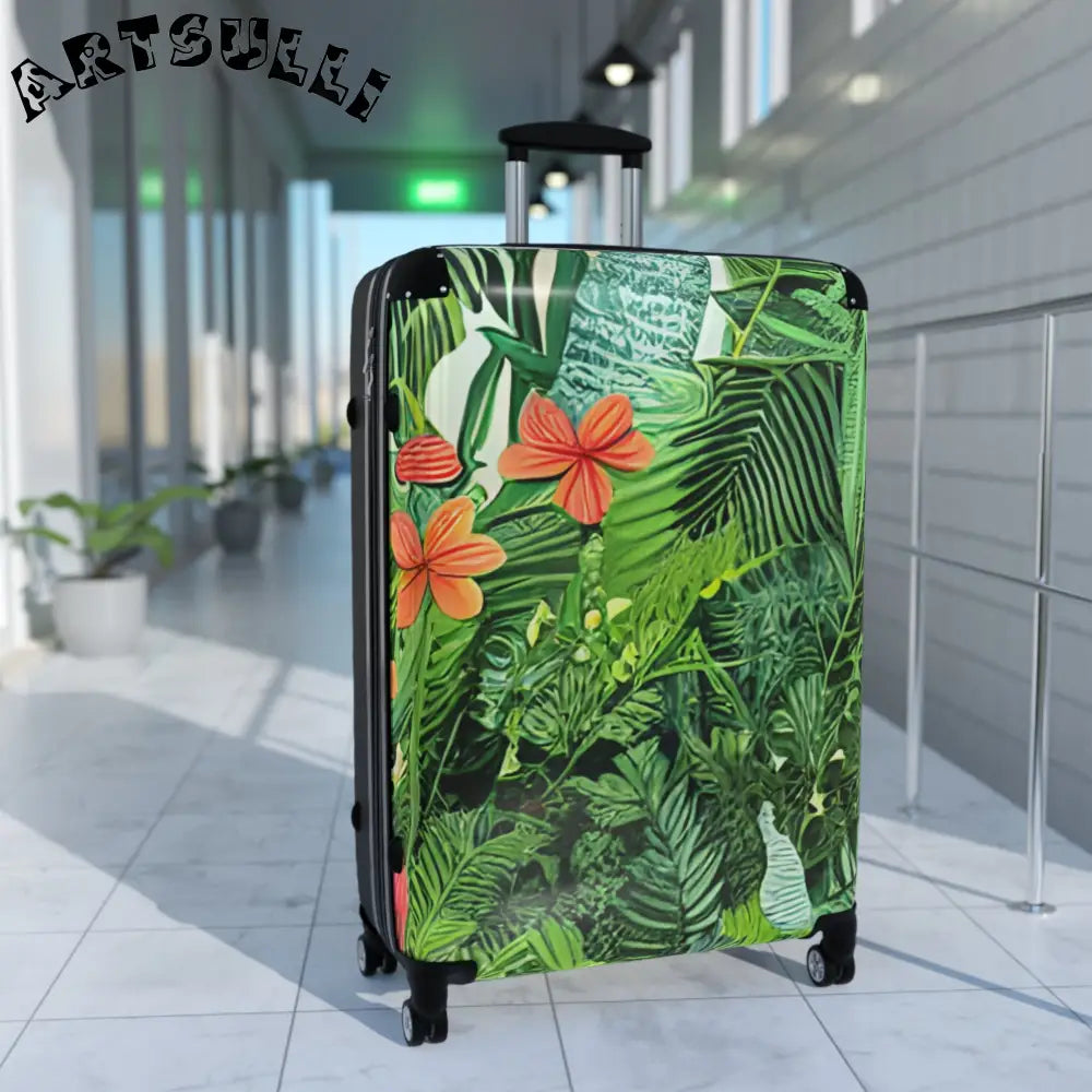 JAKKOUTTHEBXX Tropical Leaf Flower Carry On Luggage with Adjustable