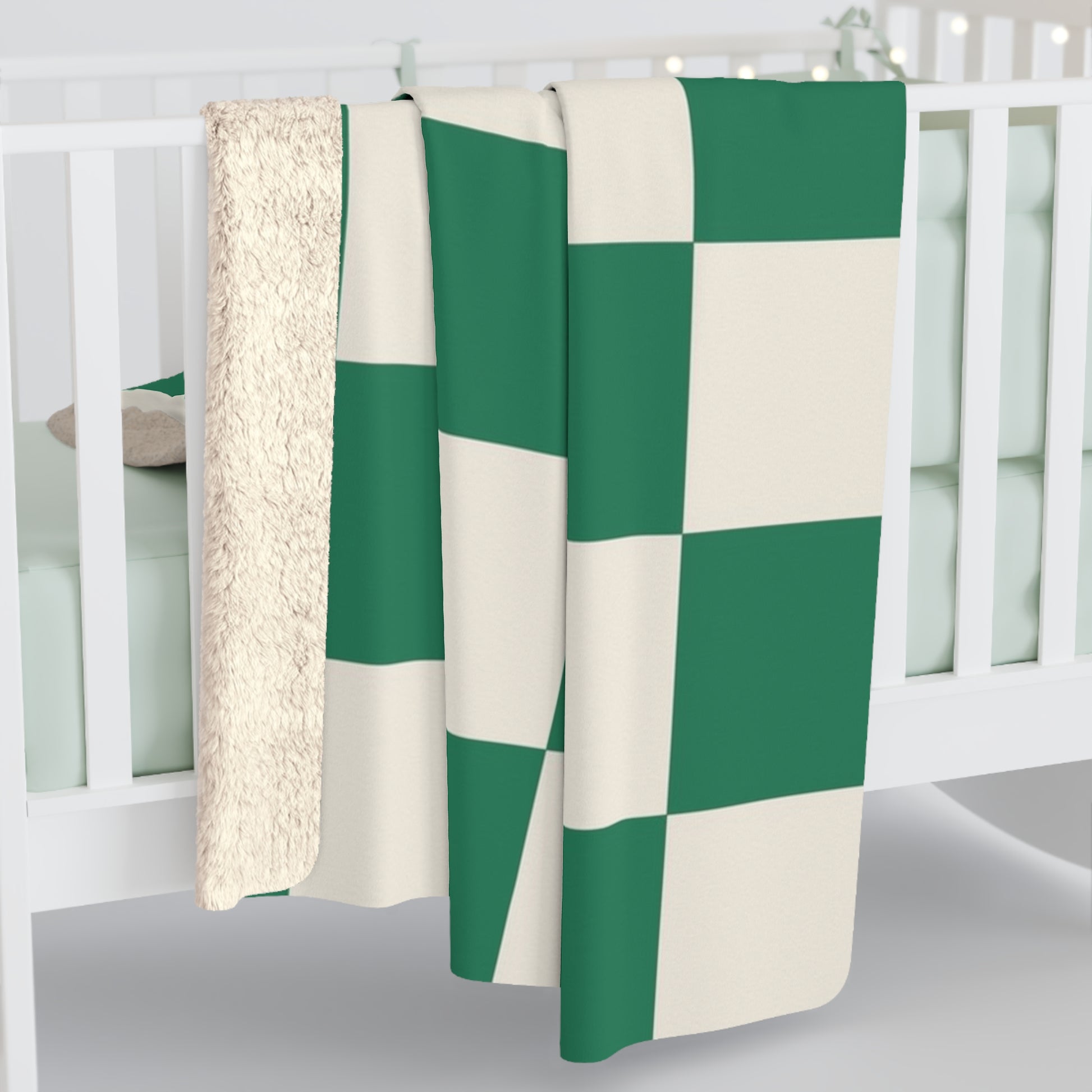 Checkerboard Dark Green Sherpa Fleece Blanket, Artsulli - Art is Long, Life is Short, Home Decor, , , , , , , 