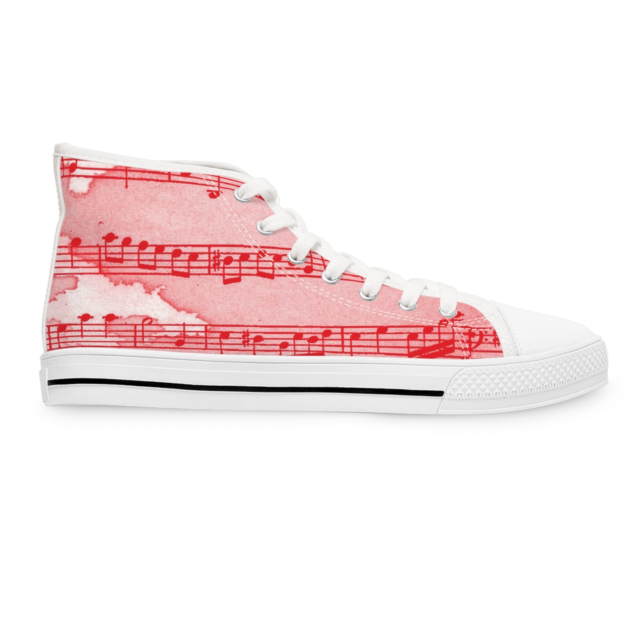Drip Spill Type Beat Sheet Music Red Women's High Top Sneakers, Artsulli - Art is Long, Life is Short, Shoes, , , , , , , 
