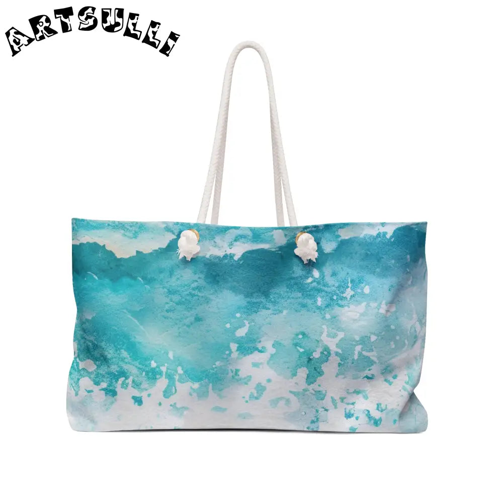 JAKKOUTTHEBXX Turquoise Watercolor Wave Weekender Tote JAKKOUTTHEBXX