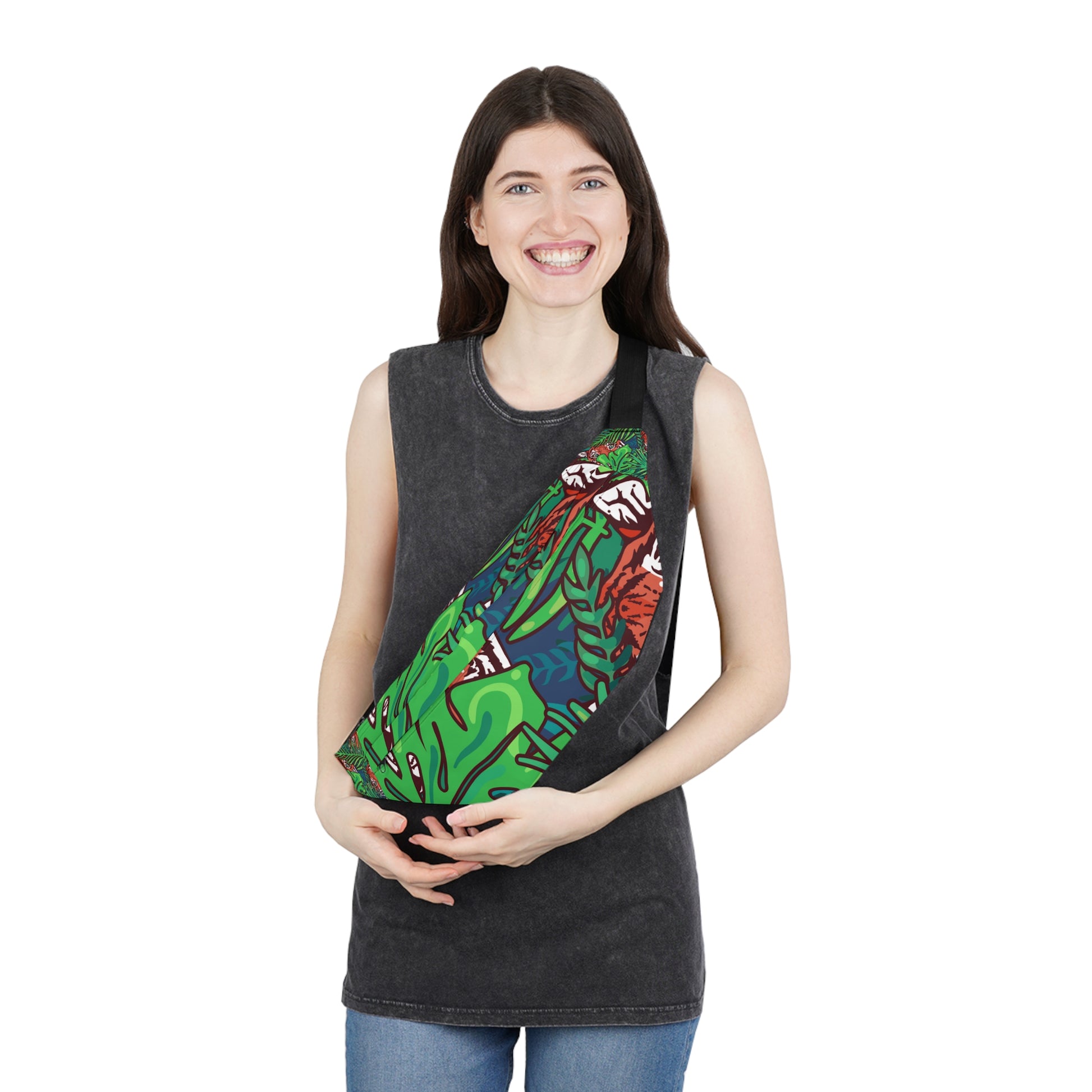 Tropical Jungle Tigers Blue and Green Large Fanny Pack, Artsulli - Art is Long, Life is Short, Bags, , , , , , , 
