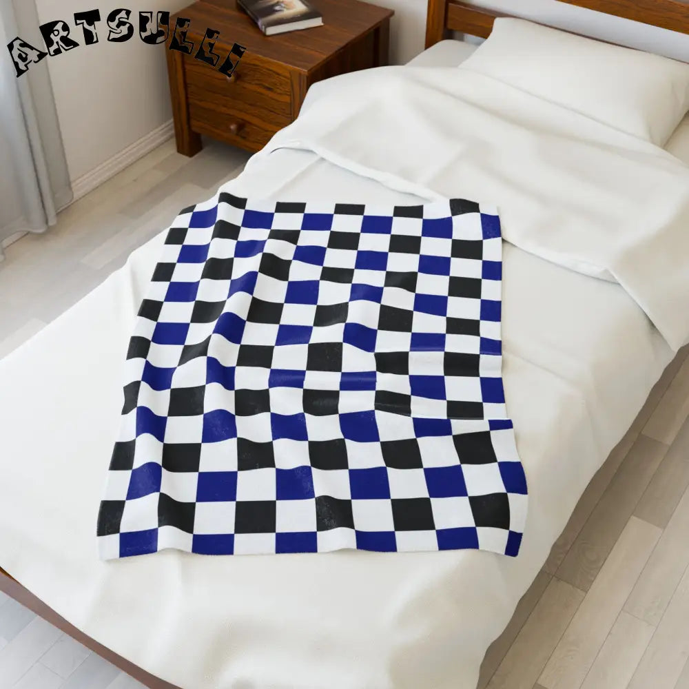 JAKKOUTTHEBXX Checkerboard Blue White and Black Velveteen Plush