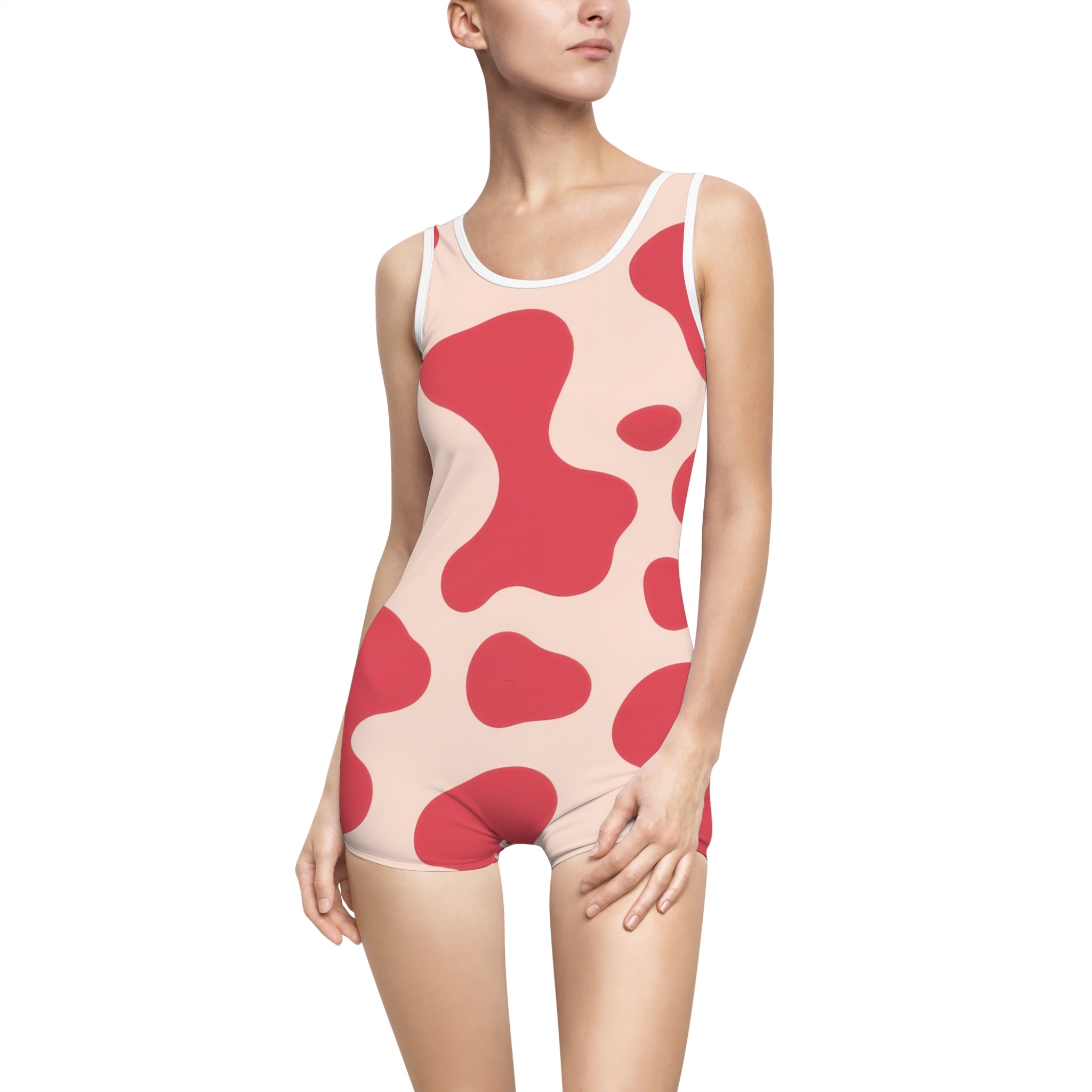 Red Jungle Cow Women's Vintage Swimsuit (AOP), Artsulli - Art is Long, Life is Short, All Over Prints, Color, White, Size, XS, , , 74038973887216367372