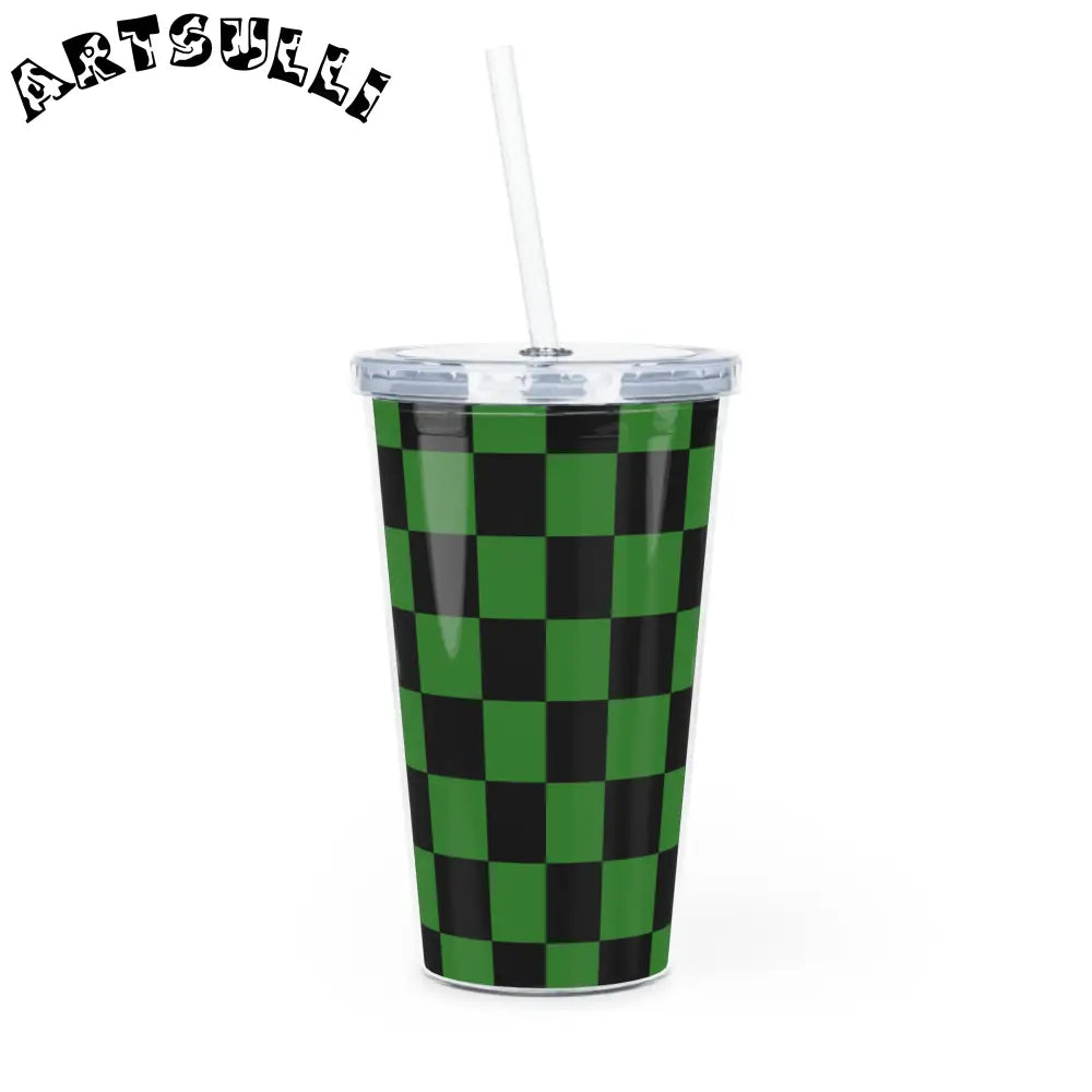 JAKKOUTTHEBXX Checkerboard Green and Black Plastic Tumbler