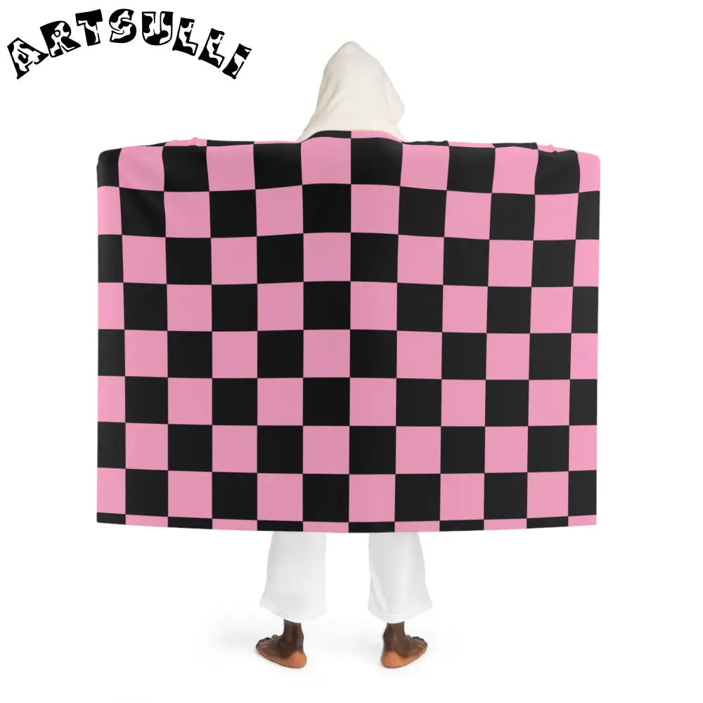 JAKKOUTTHEBXX Checkerboard Black and Pink Hooded Sherpa Fleece