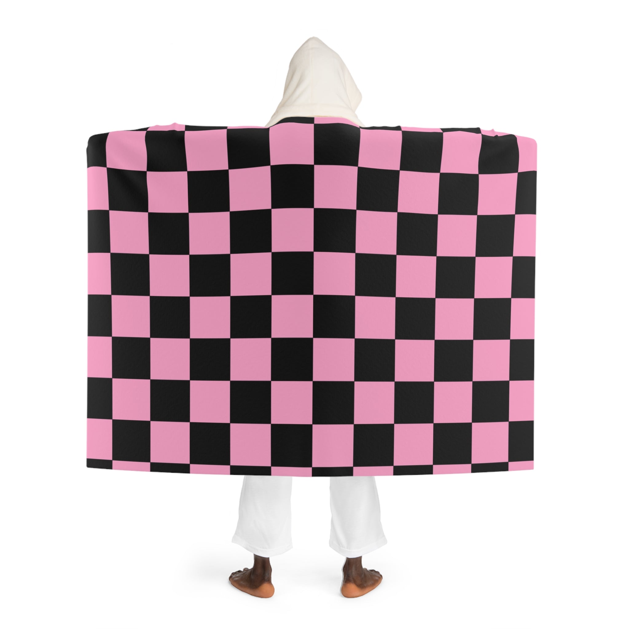 Checkerboard Black and Pink Hooded Sherpa Fleece Blanket, Artsulli - Art is Long, Life is Short, All Over Prints, , , , , , , 