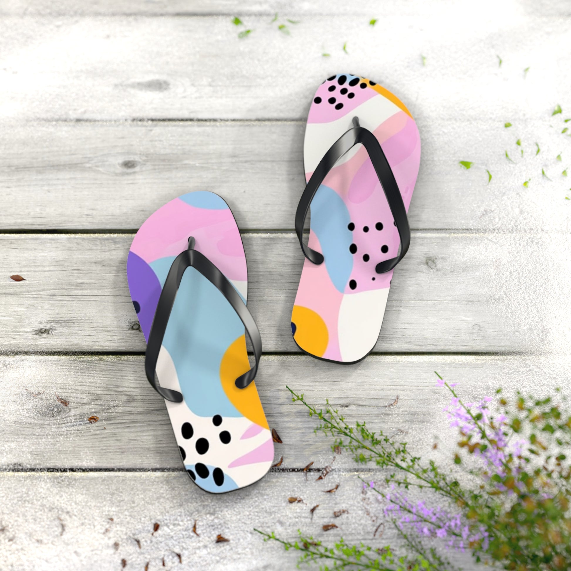 Colorful Abstract Dots and Shapes Flip Flops, Artsulli - Art is Long, Life is Short, Shoes, , , , , , , 