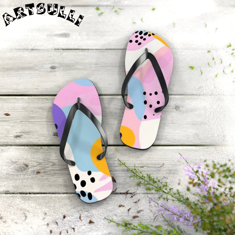 JAKKOUTTHEBXX Colorful Abstract Dots and Shapes Flip Flops