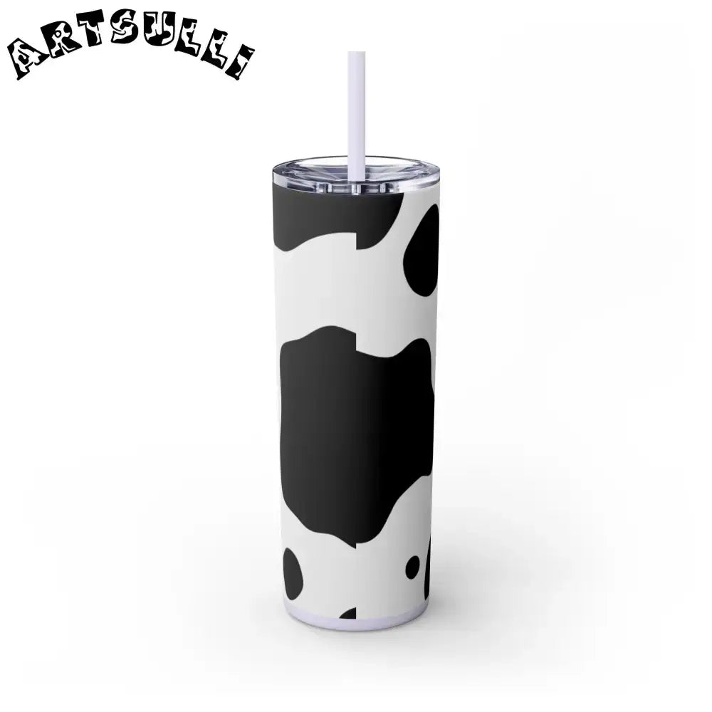 JAKKOUTTHEBXX White cow print skinny tumbler with clear lid