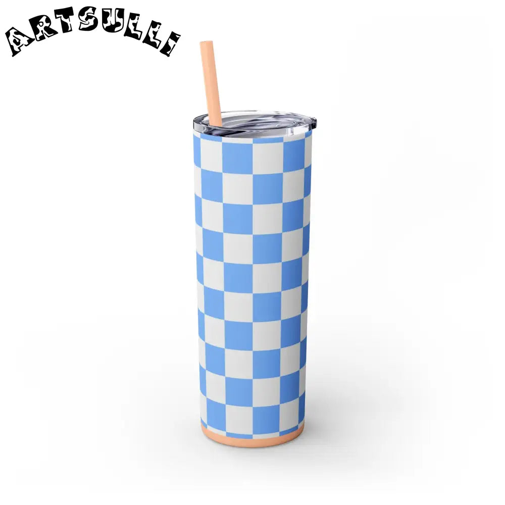 JAKKOUTTHEBXX Checkerboard White and Light Blue Skinny Tumbler