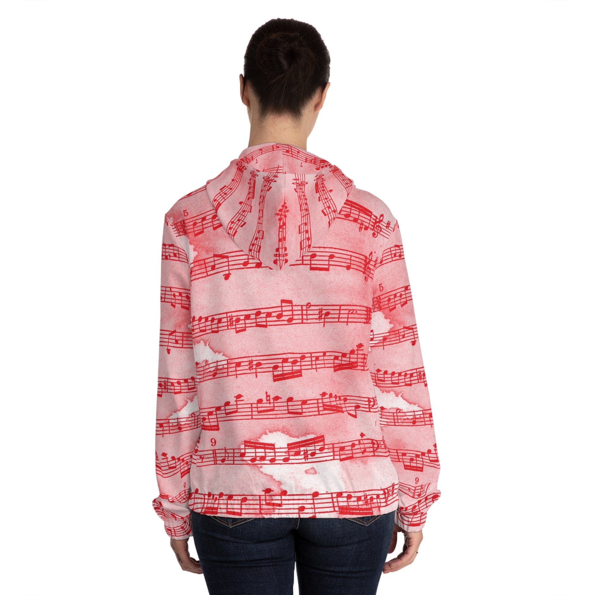 Drip Spill Type Beat Sheet Music Red Women’s Full-Zip Hoodie (AOP), Artsulli - Art is Long, Life is Short, All Over Prints, , , , , , , 