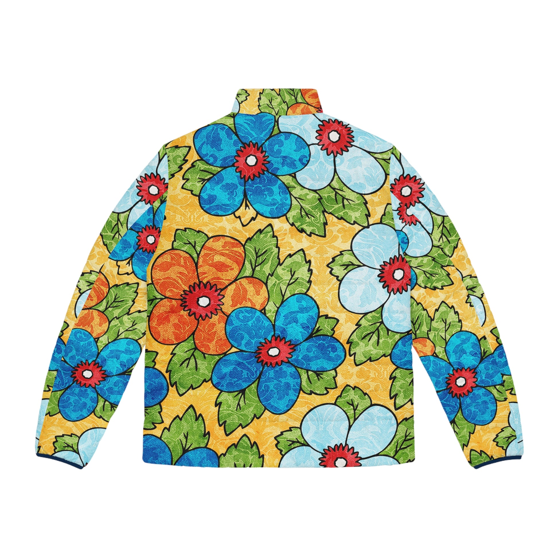 Groovy Yellow Floral Kl Men's Puffer Jacket (AOP), Artsulli - Art is Long, Life is Short, All Over Prints, , , , , , , 